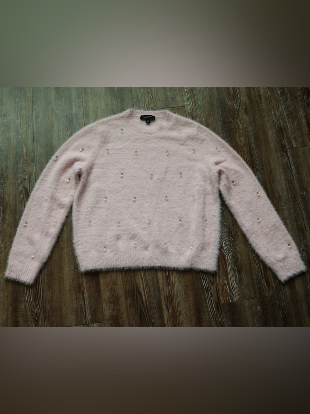 Anthropologie Calligraphie Soft Cozy Girl Pearl Diamond Eyelash Fuzzy Sweater M